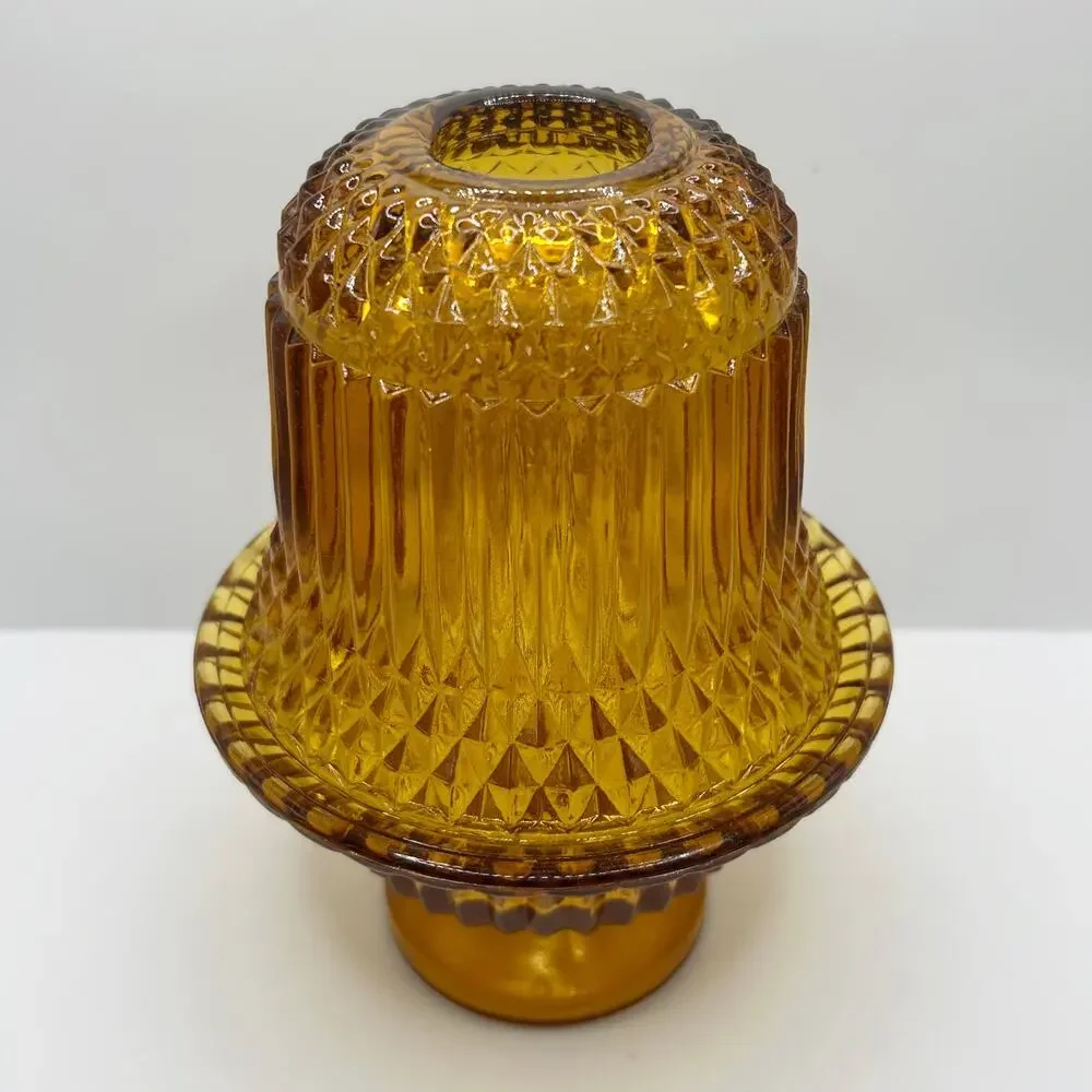 Vintage Indiana Glass Amber Diamond Point Optic Pattern Fairy Lamp EUC